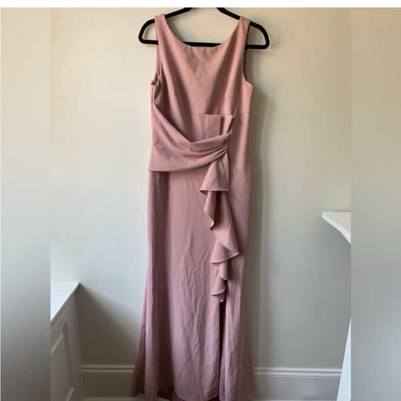 Betsy & Adam Pink Formal Gown Dusty Rose Scuba Crepe Ruffle Maxi Dress SZ 8 NWT - Picture 7 of 12